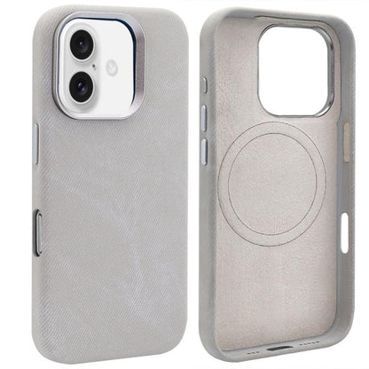 For iPhone 16 VIETAO Retro Denim Texture PU Leather MagSafe Phone Case(Silver Grey) - iPhone 16 Cases by VIETAO | Online Shopping UK | buy2fix