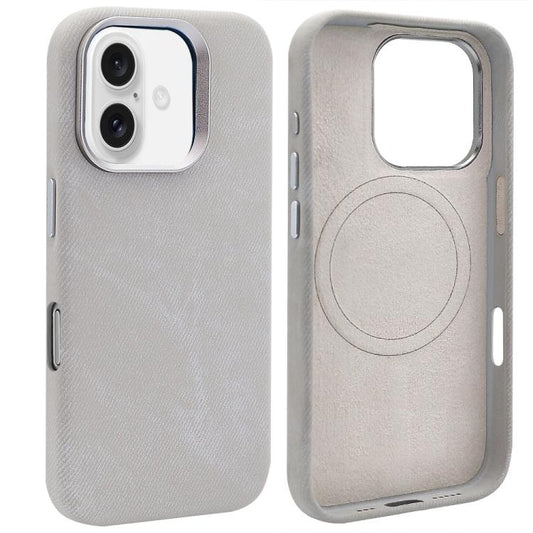 For iPhone 16 VIETAO Retro Denim Texture PU Leather MagSafe Phone Case(Silver Grey) - iPhone 16 Cases by VIETAO | Online Shopping UK | buy2fix