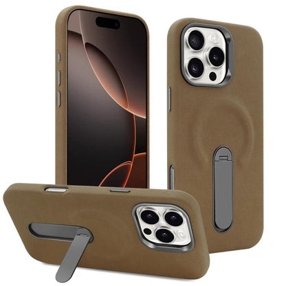 For iPhone 16 Pro Max VIETAO Suede MagSafe PU Leather Phone Case with Holder(Dark Brown) - iPhone 16 Pro Max Cases by VIETAO | Online Shopping UK | buy2fix
