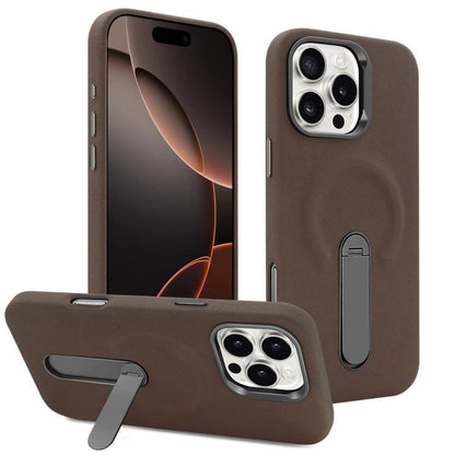 For iPhone 16 Pro Max VIETAO Suede MagSafe PU Leather Phone Case with Holder(Coffee Brown) - iPhone 16 Pro Max Cases by VIETAO | Online Shopping UK | buy2fix