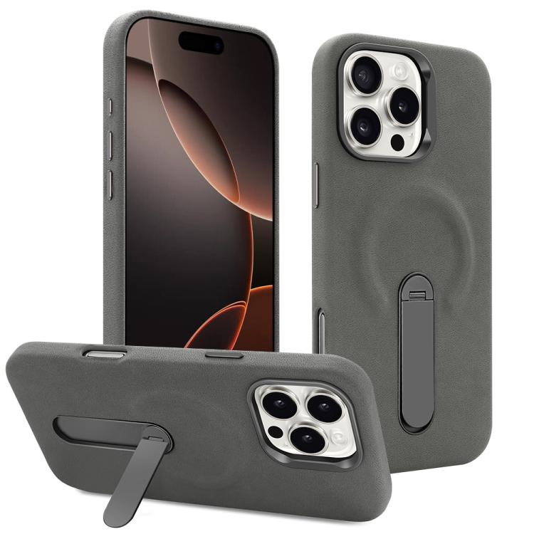 For iPhone 16 Pro Max VIETAO Suede MagSafe PU Leather Phone Case with Holder(Dark Grey) - iPhone 16 Pro Max Cases by VIETAO | Online Shopping UK | buy2fix