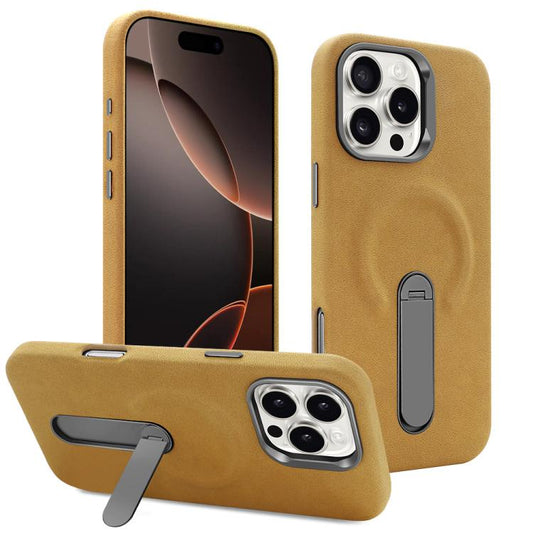 For iPhone 16 Pro VIETAO Suede MagSafe PU Leather Phone Case with Holder(Light Brown) - iPhone 16 Pro Cases by VIETAO | Online Shopping UK | buy2fix
