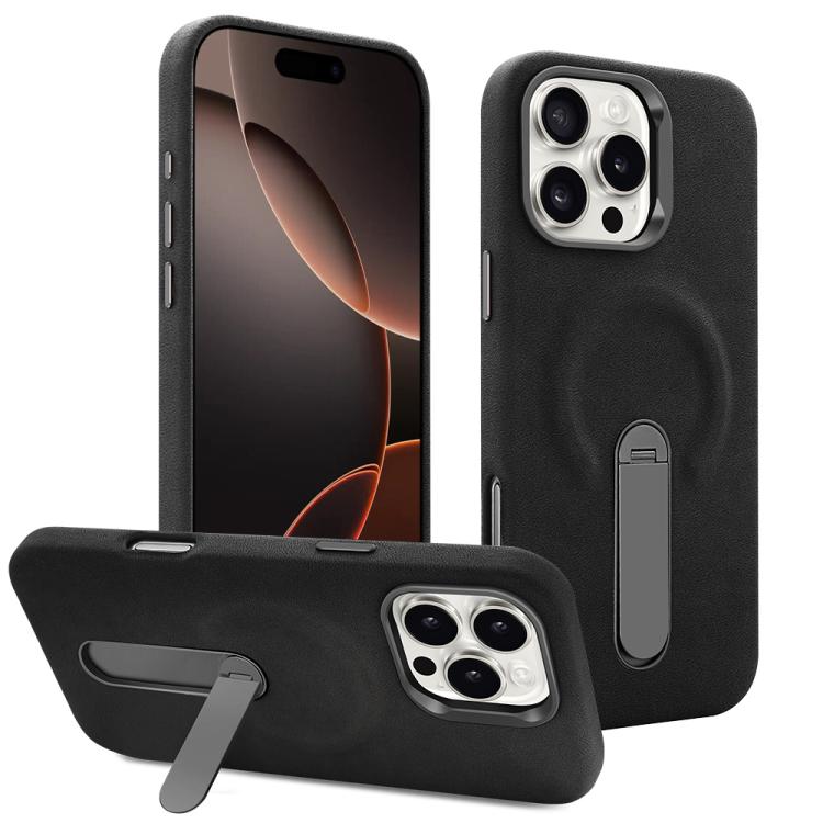 For iPhone 16 Pro VIETAO Suede MagSafe PU Leather Phone Case with Holder(Black) - iPhone 16 Pro Cases by VIETAO | Online Shopping UK | buy2fix