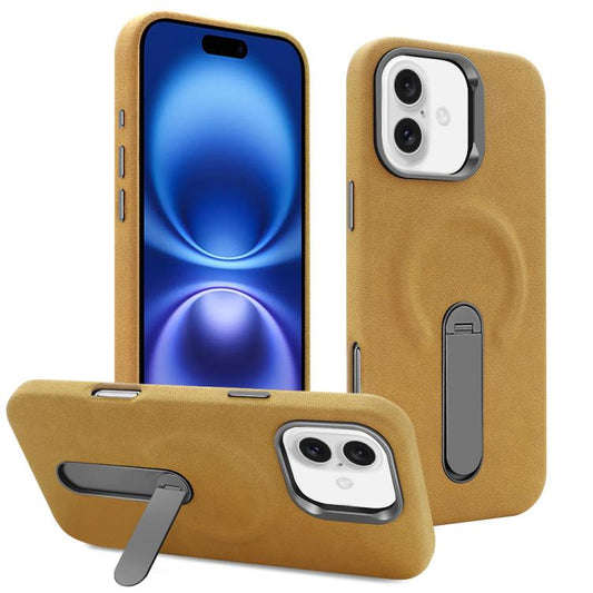 For iPhone 16 VIETAO Suede MagSafe PU Leather Phone Case with Holder(Light Brown) - iPhone 16 Cases by VIETAO | Online Shopping UK | buy2fix