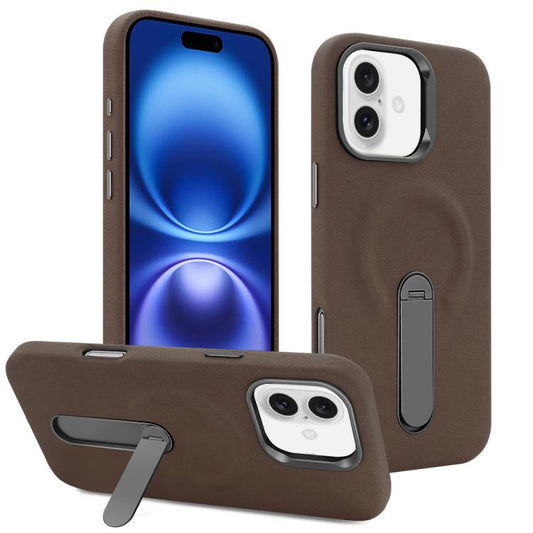 For iPhone 16 VIETAO Suede MagSafe PU Leather Phone Case with Holder(Coffee Brown) - iPhone 16 Cases by VIETAO | Online Shopping UK | buy2fix