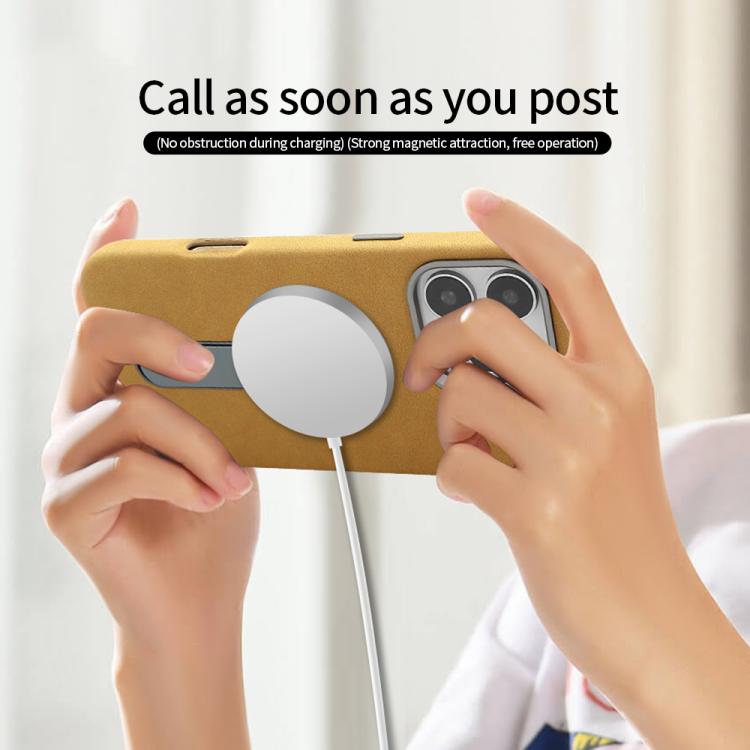 For iPhone 16 Pro VIETAO Suede MagSafe PU Leather Phone Case with Holder(Dark Brown) - iPhone 16 Pro Cases by VIETAO | Online Shopping UK | buy2fix