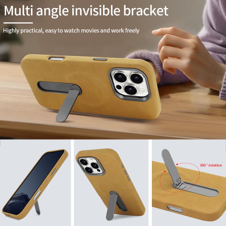 For iPhone 16 Pro VIETAO Suede MagSafe PU Leather Phone Case with Holder(Black) - iPhone 16 Pro Cases by VIETAO | Online Shopping UK | buy2fix