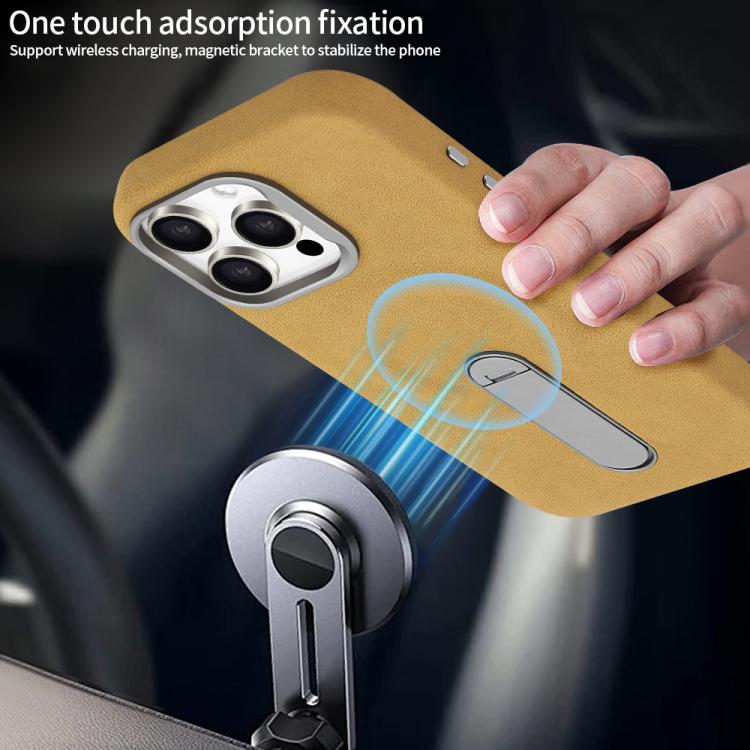 For iPhone 16 VIETAO Suede MagSafe PU Leather Phone Case with Holder(Black) - iPhone 16 Cases by VIETAO | Online Shopping UK | buy2fix