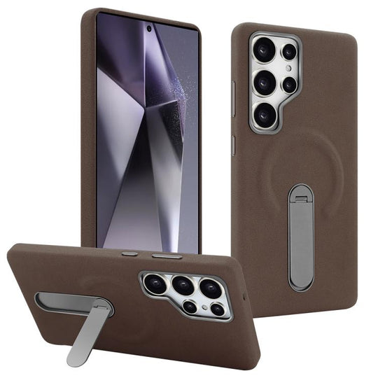 For Samsung Galaxy S24 Ultra 5G VIETAO Suede MagSafe PU Leather Phone Case with Holder(Coffee Brown)