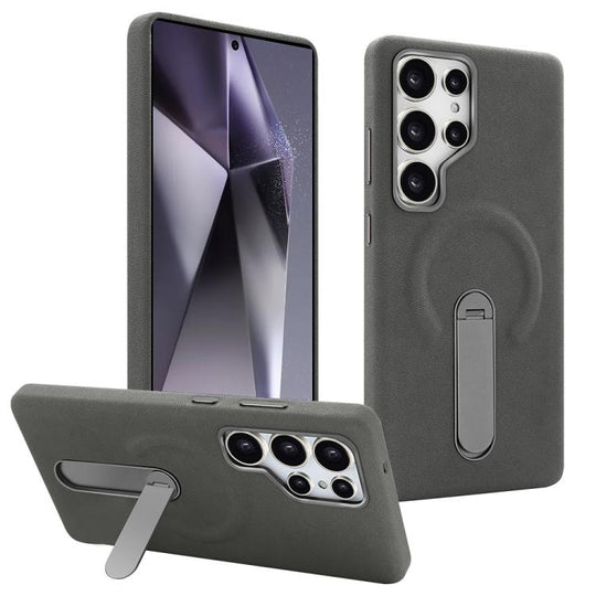 For Samsung Galaxy S24 Ultra 5G VIETAO Suede MagSafe PU Leather Phone Case with Holder(Dark Grey)
