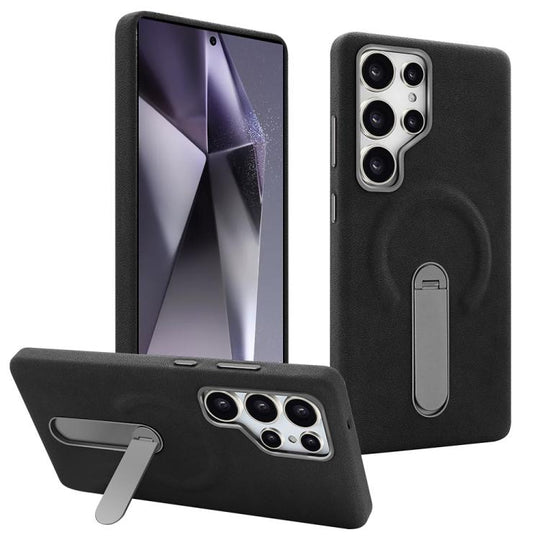 For Samsung Galaxy S24 Ultra 5G VIETAO Suede MagSafe PU Leather Phone Case with Holder(Black)