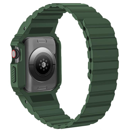 For Apple Watch Series 10 46mm xDfind Magnetic Silicone Watch Band with Integrated Watch Cover(Green) - Watch Cases by xDfind | Online Shopping UK | buy2fix