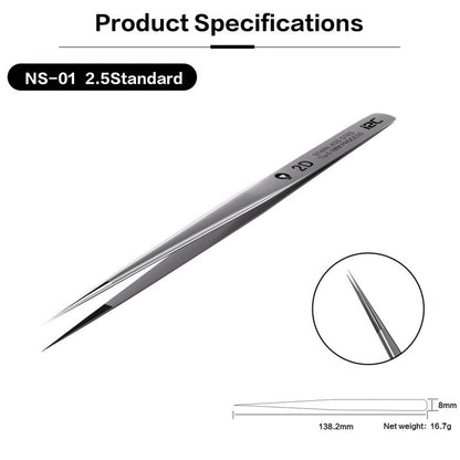 i2C NS Series Super Alloy High Precision Stainless Steel Super Hard Extra Tip Flying Wire Tweezers, Model:NS-01 2.5 Standard - Tweezers by i2C | Online Shopping UK | buy2fix