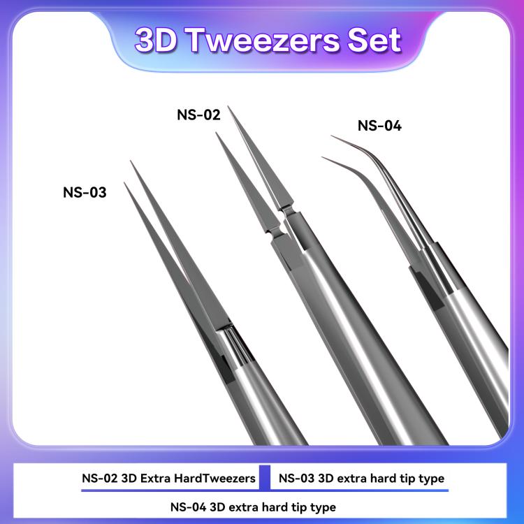 i2C NS Series Super Alloy High Precision Stainless Steel Super Hard Extra Tip Flying Wire Tweezers, Model:NS-04/02/03 Set - Tweezers by i2C | Online Shopping UK | buy2fix