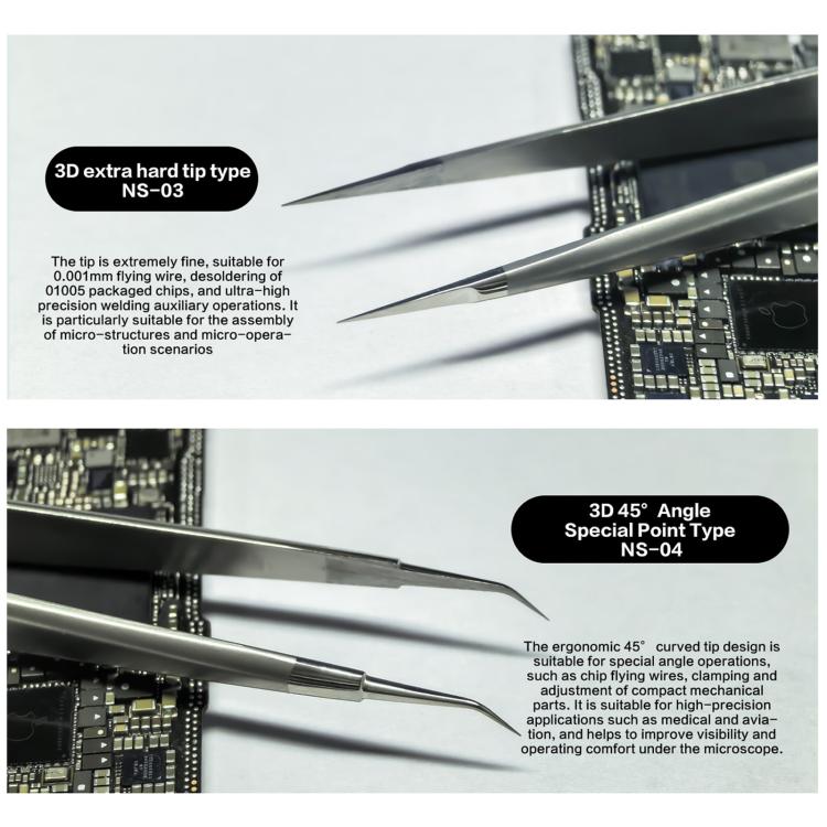 i2C NS Series Super Alloy High Precision Stainless Steel Super Hard Extra Tip Flying Wire Tweezers, Model:NS-04/02/03 Set - Tweezers by i2C | Online Shopping UK | buy2fix
