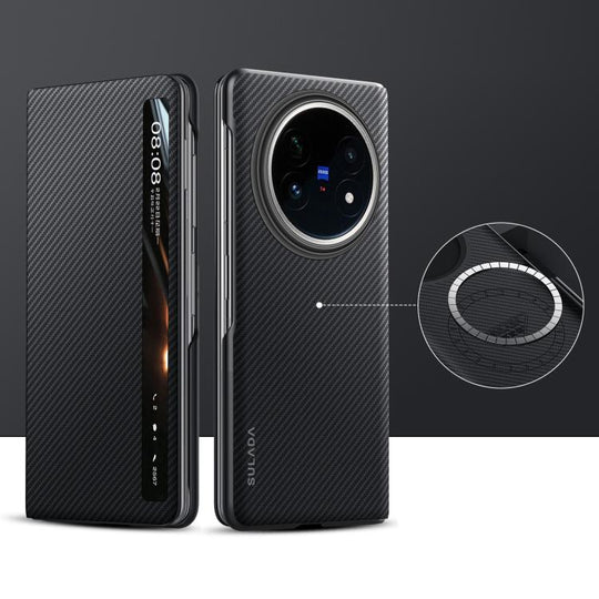 For vivo X Fold5 SULADA Kevlar 600D Texture Smart Window Leather Phone Case(Black)