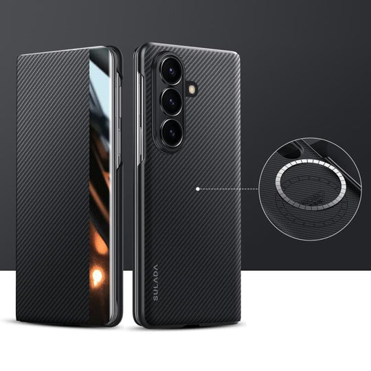For Samsung Galaxy Z Fold7 5G SULADA Kevlar 600D Texture Smart Window Leather Phone Case(Black)