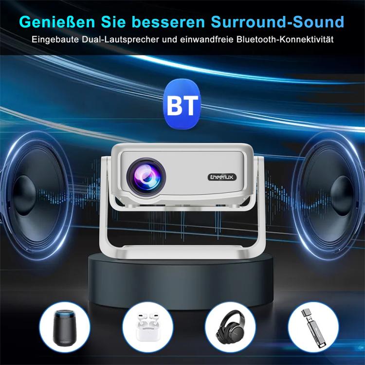 Cheerlux C6C Same Screen Version 1280x720P 180ANSI Bluetooth 5.1 Smart Projector, EU Plug, with Gimbal(White) - Mini Projector by Cheerlux | Online Shopping UK | buy2fix