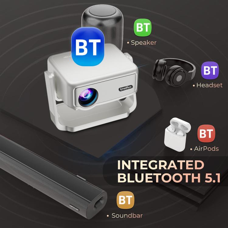 Cheerlux C6C Same Screen Version 1280x720P 180ANSI Bluetooth 5.1 Smart Projector, AU Plug, with Gimbal(White) - Mini Projector by Cheerlux | Online Shopping UK | buy2fix