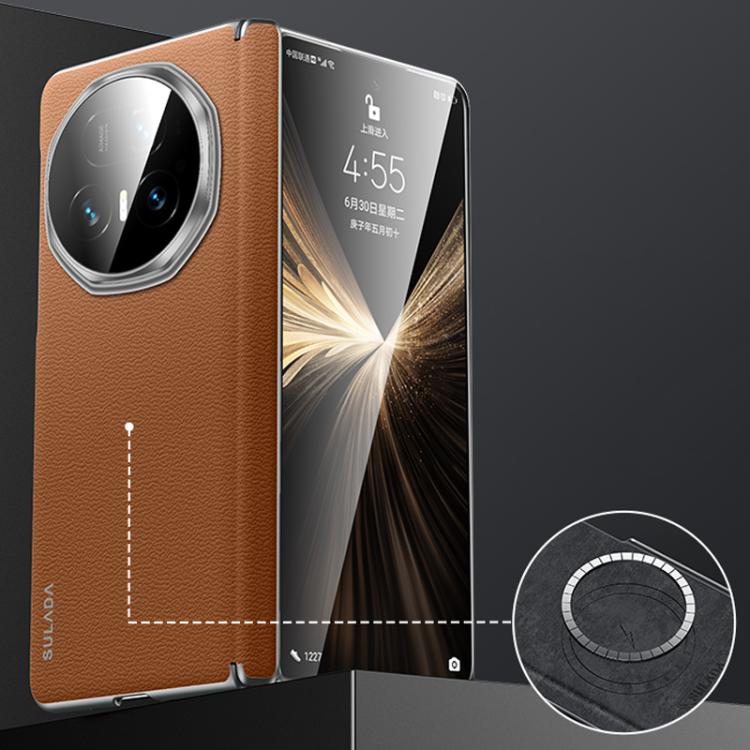 For Honor Magic V5 SULADA Frameless Top Layer Cowhide Leather PC Phone Case(Brown) - Honor Cases by SULADA | Online Shopping UK | buy2fix