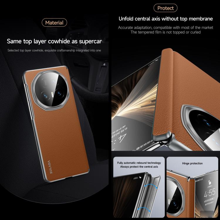 For Honor Magic V5 SULADA Frameless Top Layer Cowhide Leather PC Phone Case(Brown) - Honor Cases by SULADA | Online Shopping UK | buy2fix