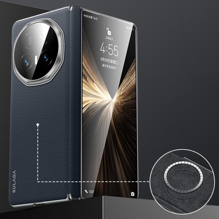 For Honor Magic V5 SULADA Frameless Top Layer Cowhide Leather PC Phone Case(Blue) - Honor Cases by SULADA | Online Shopping UK | buy2fix