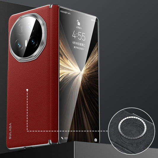 For Honor Magic V5 SULADA Frameless Top Layer Cowhide Leather PC Phone Case(Red) - Honor Cases by SULADA | Online Shopping UK | buy2fix