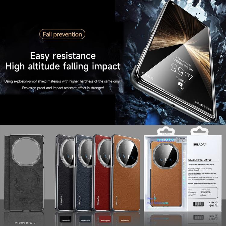 For Honor Magic V5 SULADA Frameless Top Layer Cowhide Leather PC Phone Case(Red) - Honor Cases by SULADA | Online Shopping UK | buy2fix