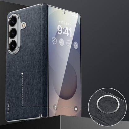 For Samsung Galaxy Z Fold7 5G SULADA Frameless Top Layer Cowhide Leather PC Phone Case(Blue) - Galaxy Z Fold7 5G Cases by SULADA | Online Shopping UK | buy2fix