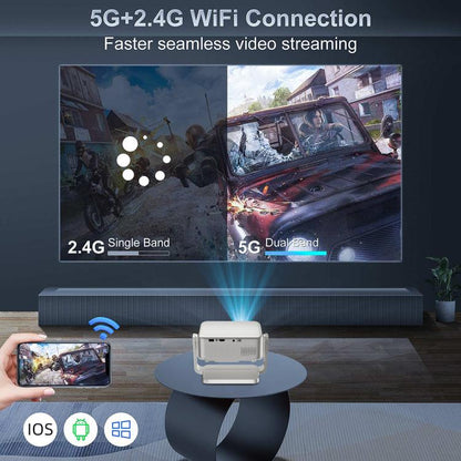 Cheerlux C6C Android Version 1280x720P 180ANSI Bluetooth 5.0 Smart Projector, EU Plug, with Gimbal(White) - Mini Projector by Cheerlux | Online Shopping UK | buy2fix