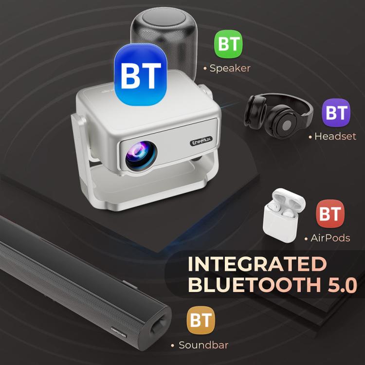 Cheerlux C6C Android Version 1280x720P 180ANSI Bluetooth 5.0 Smart Projector, UK Plug, with Gimbal(White) - Mini Projector by Cheerlux | Online Shopping UK | buy2fix