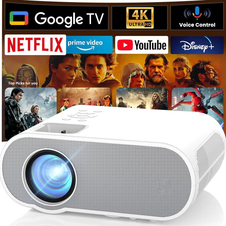 Cheerlux C10 Google TV Version 2K Dongle 1920x1080P 300ANSI Smart Projector, UK Plug(White) - Mini Projector by Cheerlux | Online Shopping UK | buy2fix