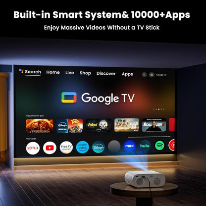 Cheerlux C10 Google TV Version 2K Dongle 1920x1080P 300ANSI Smart Projector, UK Plug(White) - Mini Projector by Cheerlux | Online Shopping UK | buy2fix