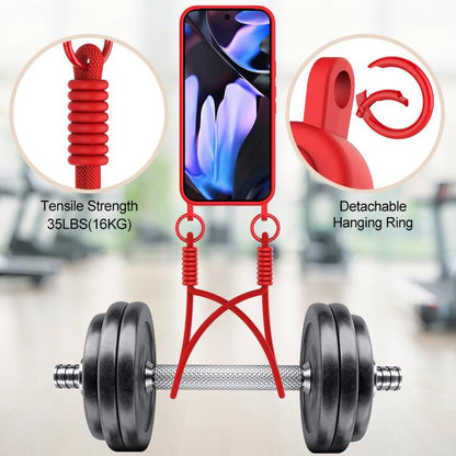For Google Pixel 10 Pro XL Integrated Card Bag Solid Color Liquid Silicone Phone Case Gen2 with Short Lanyard(Red) - Google Cases by buy2fix | Online Shopping UK | buy2fix