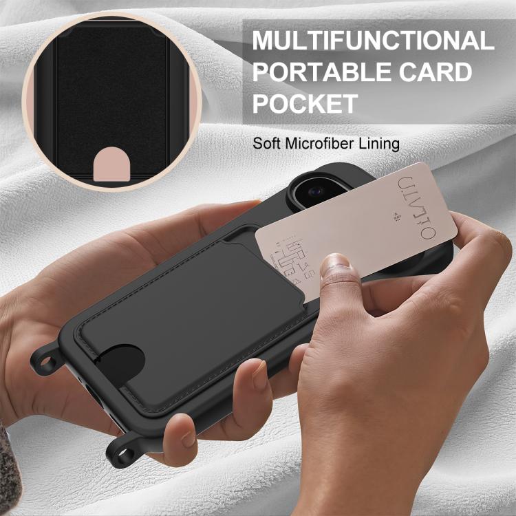 For Google Pixel 10 Pro XL Integrated Card Bag Solid Color Liquid Silicone Phone Case Gen2 with Short Lanyard(Black) - Google Cases by buy2fix | Online Shopping UK | buy2fix