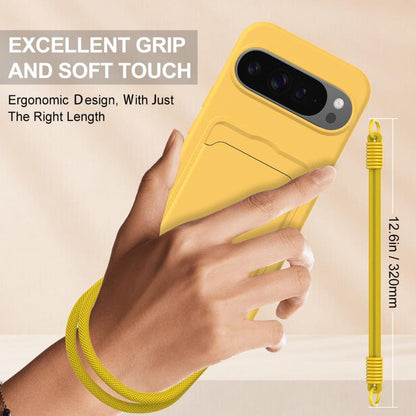 For Google Pixel 10 Pro XL Integrated Card Bag Solid Color Liquid Silicone Phone Case Gen2 with Short Lanyard(Yellow) - Google Cases by buy2fix | Online Shopping UK | buy2fix