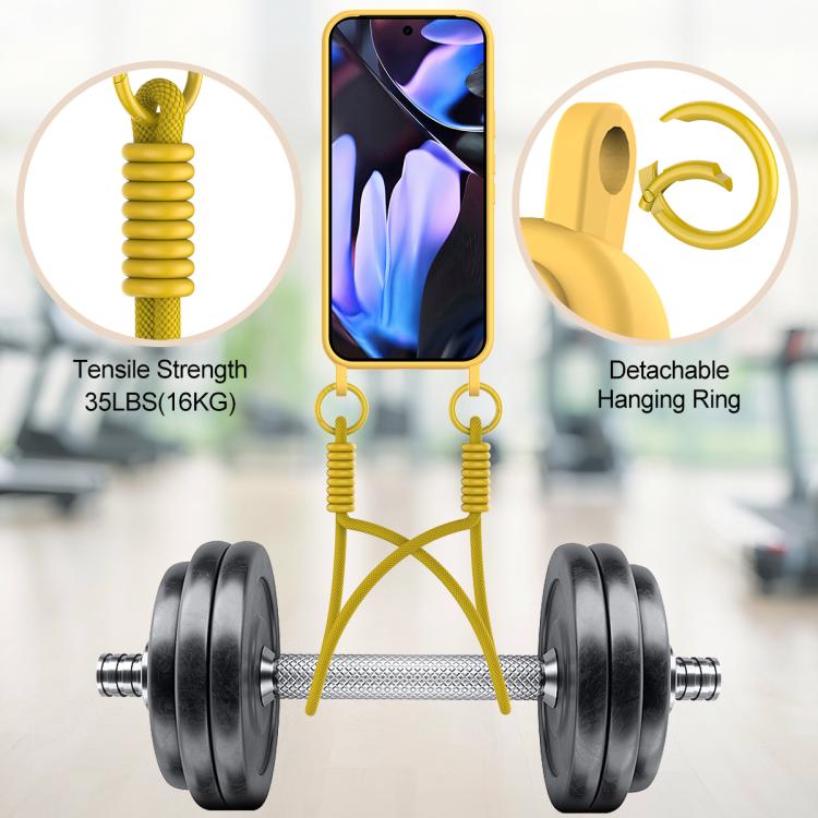 For Google Pixel 10 Pro XL Integrated Card Bag Solid Color Liquid Silicone Phone Case Gen2 with Short Lanyard(Yellow) - Google Cases by buy2fix | Online Shopping UK | buy2fix