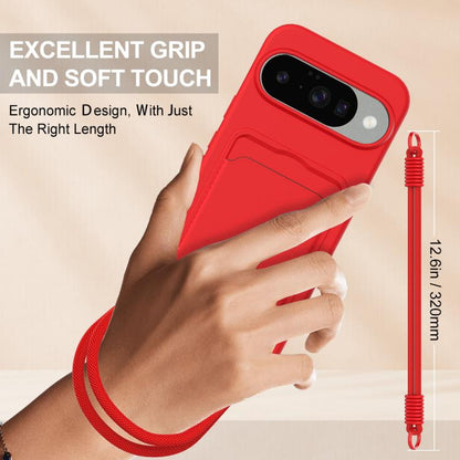 For Google Pixel 10 Integrated Card Bag Solid Color Liquid Silicone Phone Case Gen2 with Short Lanyard(Red) - Google Cases by buy2fix | Online Shopping UK | buy2fix