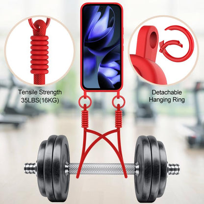 For Google Pixel 10 Integrated Card Bag Solid Color Liquid Silicone Phone Case Gen2 with Short Lanyard(Red) - Google Cases by buy2fix | Online Shopping UK | buy2fix