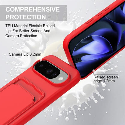 For Google Pixel 10 Integrated Card Bag Solid Color Liquid Silicone Phone Case Gen2 with Short Lanyard(Red) - Google Cases by buy2fix | Online Shopping UK | buy2fix