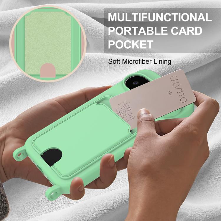 For Google Pixel 10 Integrated Card Bag Solid Color Liquid Silicone Phone Case Gen2 with Short Lanyard(Green) - Google Cases by buy2fix | Online Shopping UK | buy2fix