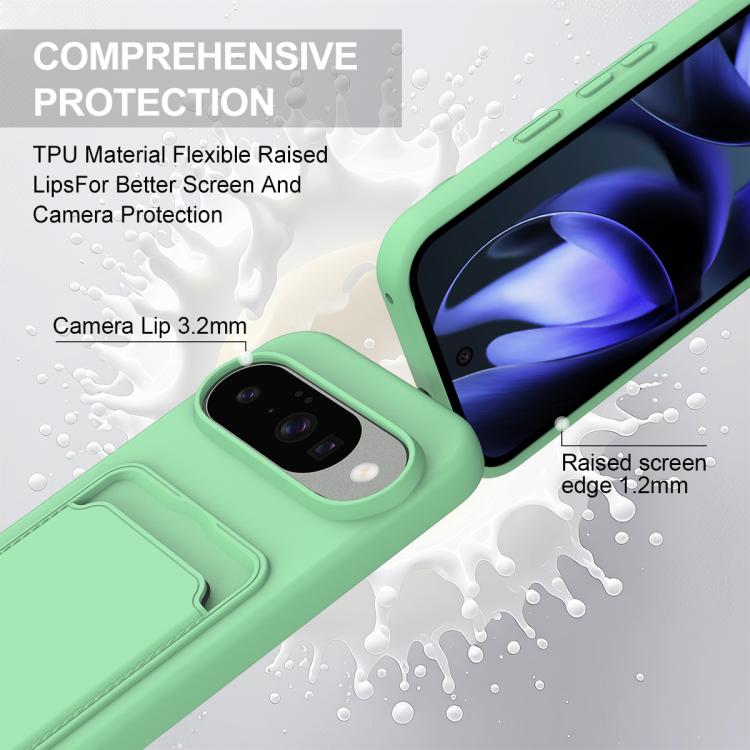 For Google Pixel 10 Integrated Card Bag Solid Color Liquid Silicone Phone Case Gen2 with Short Lanyard(Green) - Google Cases by buy2fix | Online Shopping UK | buy2fix