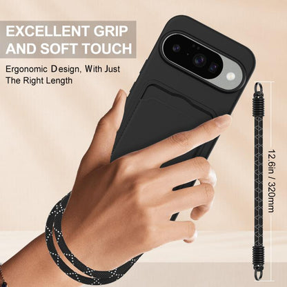 For Google Pixel 10 Integrated Card Bag Solid Color Liquid Silicone Phone Case Gen2 with Short Lanyard(Black) - Google Cases by buy2fix | Online Shopping UK | buy2fix