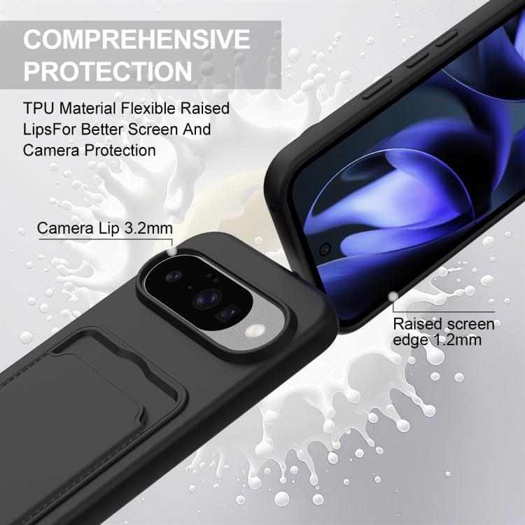 For Google Pixel 10 Integrated Card Bag Solid Color Liquid Silicone Phone Case Gen2 with Short Lanyard(Black) - Google Cases by buy2fix | Online Shopping UK | buy2fix