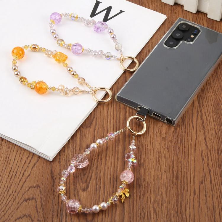 Flower Ice Bead Chain Phone Anti-lost Short Lanyard(Purple) - Lanyards & Wrist Straps by buy2fix | Online Shopping UK | buy2fix