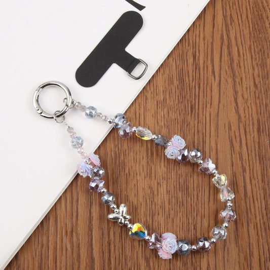 Rose Bead Chain Phone Anti-lost Short Lanyard(Blue Pink) - Lanyards & Wrist Straps by buy2fix | Online Shopping UK | buy2fix