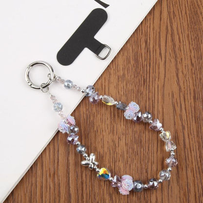 Rose Bead Chain Phone Anti-lost Short Lanyard(Pink) - Lanyards & Wrist Straps by buy2fix | Online Shopping UK | buy2fix