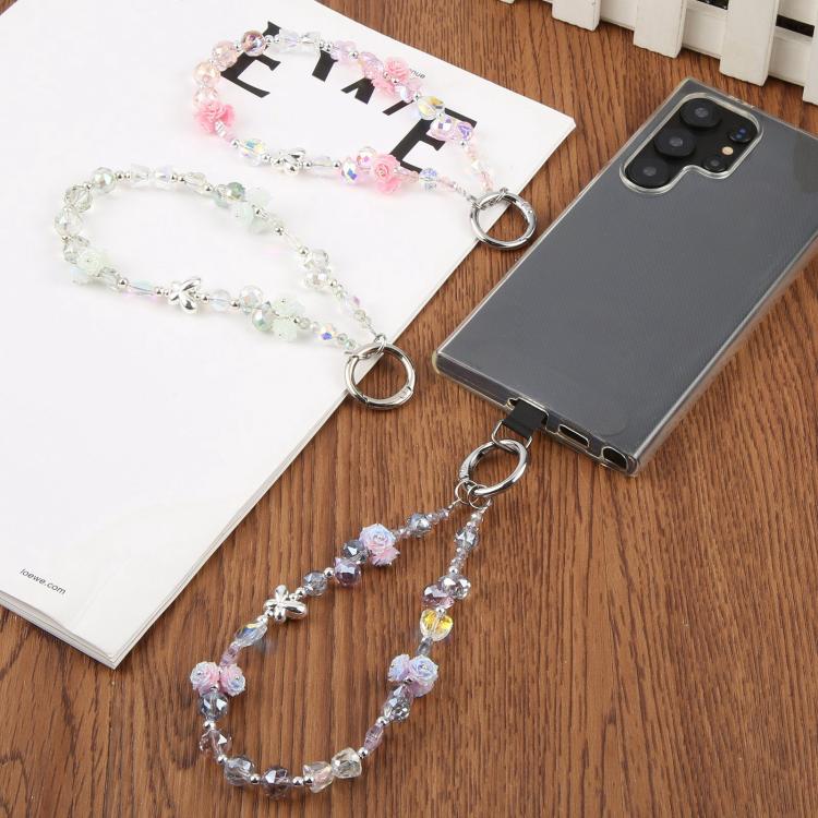 Rose Bead Chain Phone Anti-lost Short Lanyard(Pink) - Lanyards & Wrist Straps by buy2fix | Online Shopping UK | buy2fix