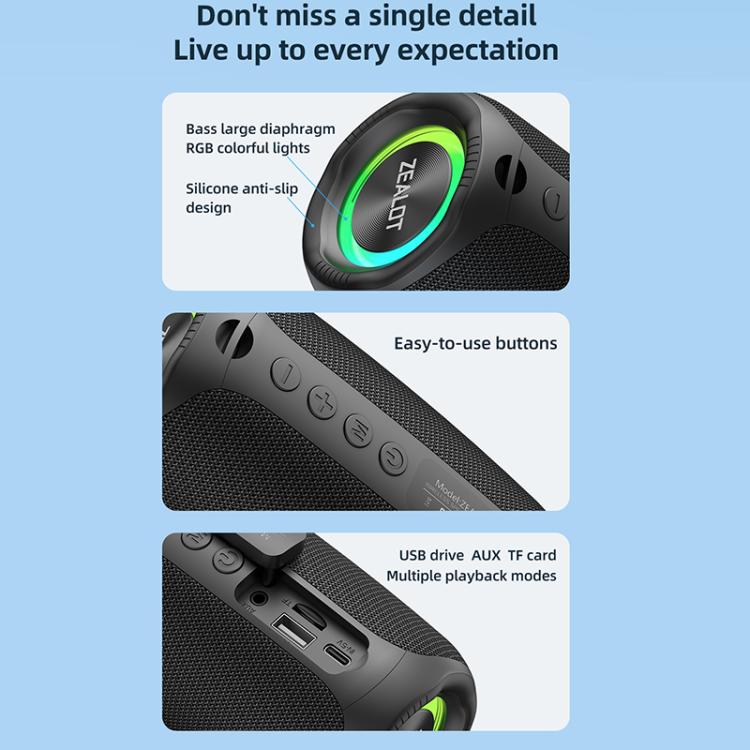 Zealot M2 8W Portable Outdoor RGB Bluetooth Speaker, without Microphone(Black) - Desktop Speaker by ZEALOT | Online Shopping UK | buy2fix