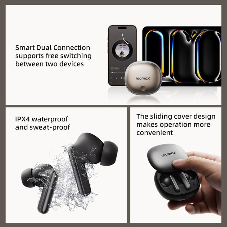 MOMAX 1-Vibe Lite True Wireless Noise Cancelling BT5.4 Earphones(Titanium) - TWS Earphone by MOMAX | Online Shopping UK | buy2fix